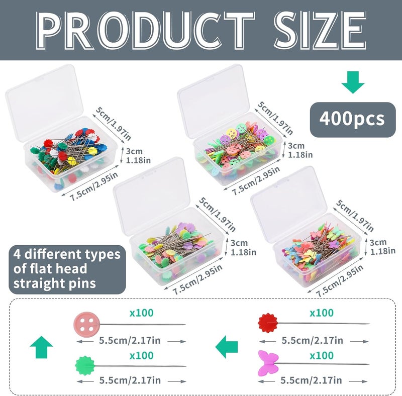 FTEVEN 400Pcs Flat Head Straight Pins Kits, Sewing Flat Head Pins Set, Colored Head Sewing Pins Quilting Pins with Storage Box for DIY Handicraft Marking and Positioning in Sewing - Image 4